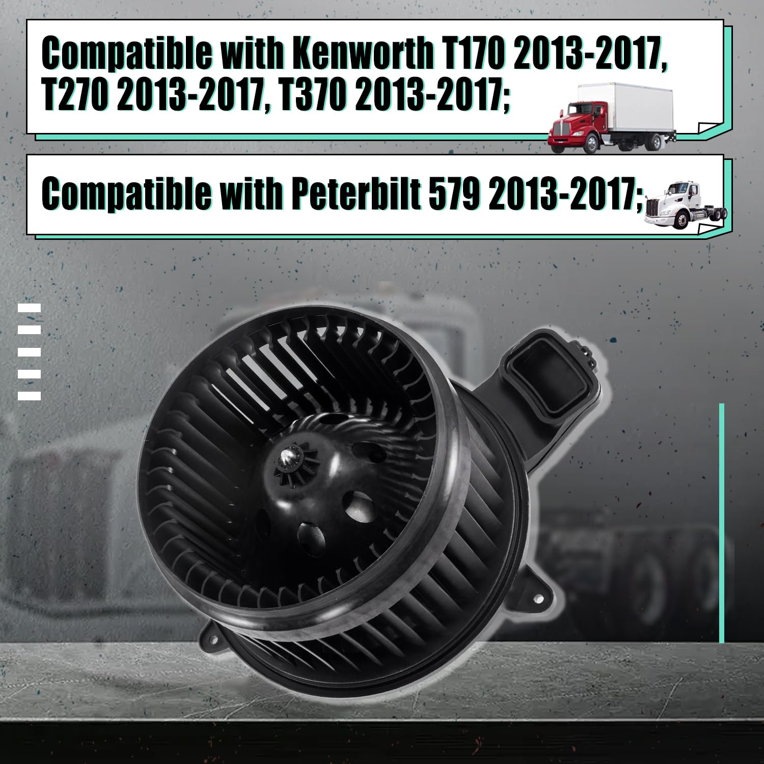 W205700800 HVAC Heater Blower Motor with Brushless Motor Compatible with Kenworth T170 T270 T370 Fit for Peterbilt 579 2013-2017 CR705001,1504123