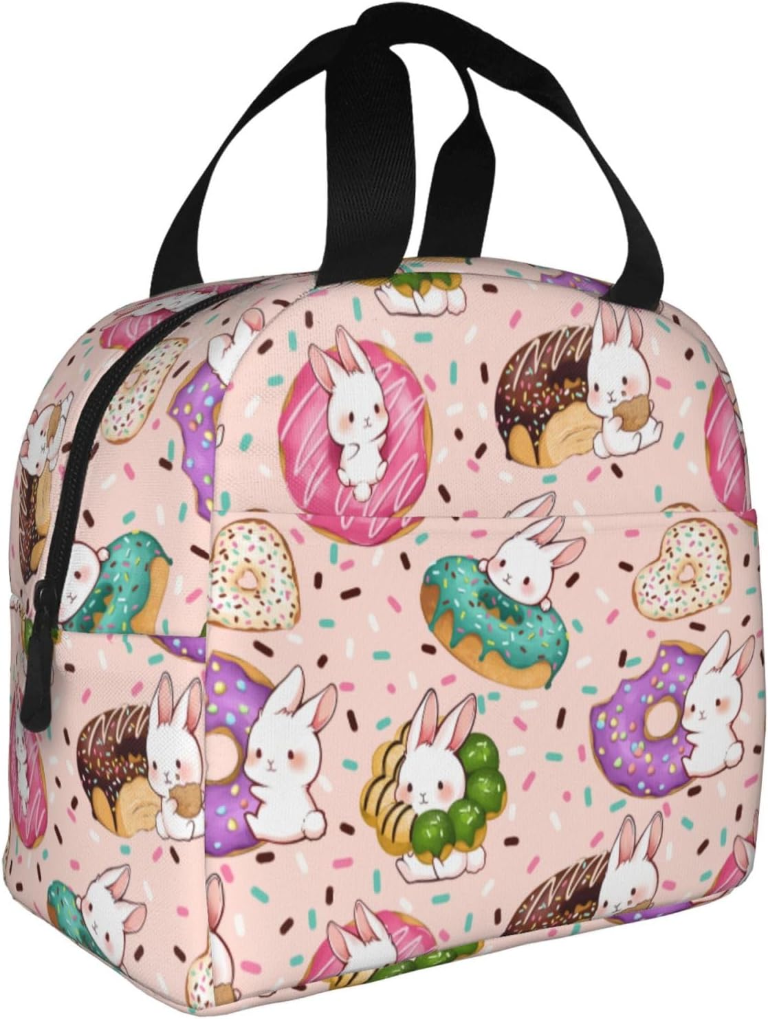 Rabbit Donut lunch box lunch bag Portable Insulated Lunch Box for Women Men Cooler Tote Bag with Front Pocket for Work Picnic Travel - Image 6