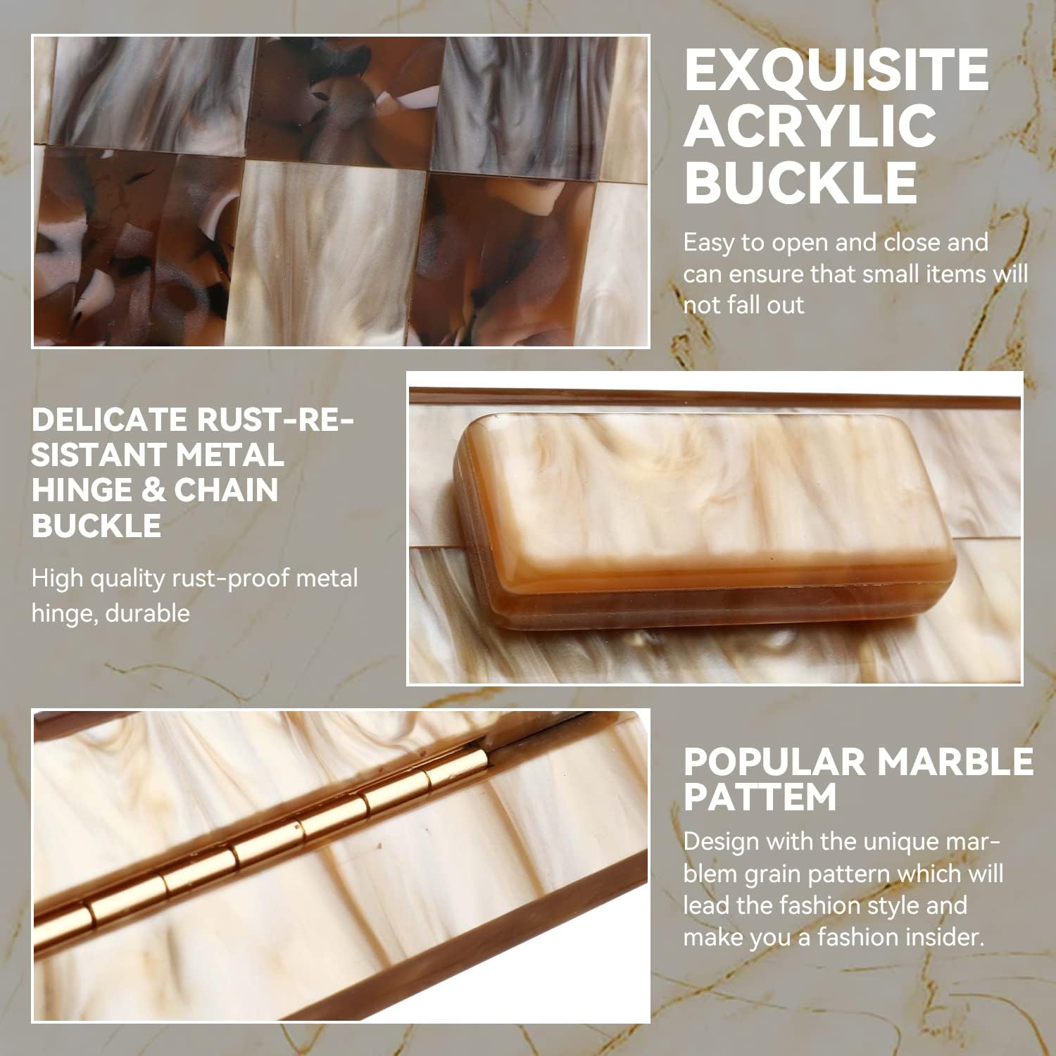 YYW Acrylic Purses and Handbags with Marbling for Women Elegant Banquet Evening Crossbody Handbag Box Clutch - Image 5