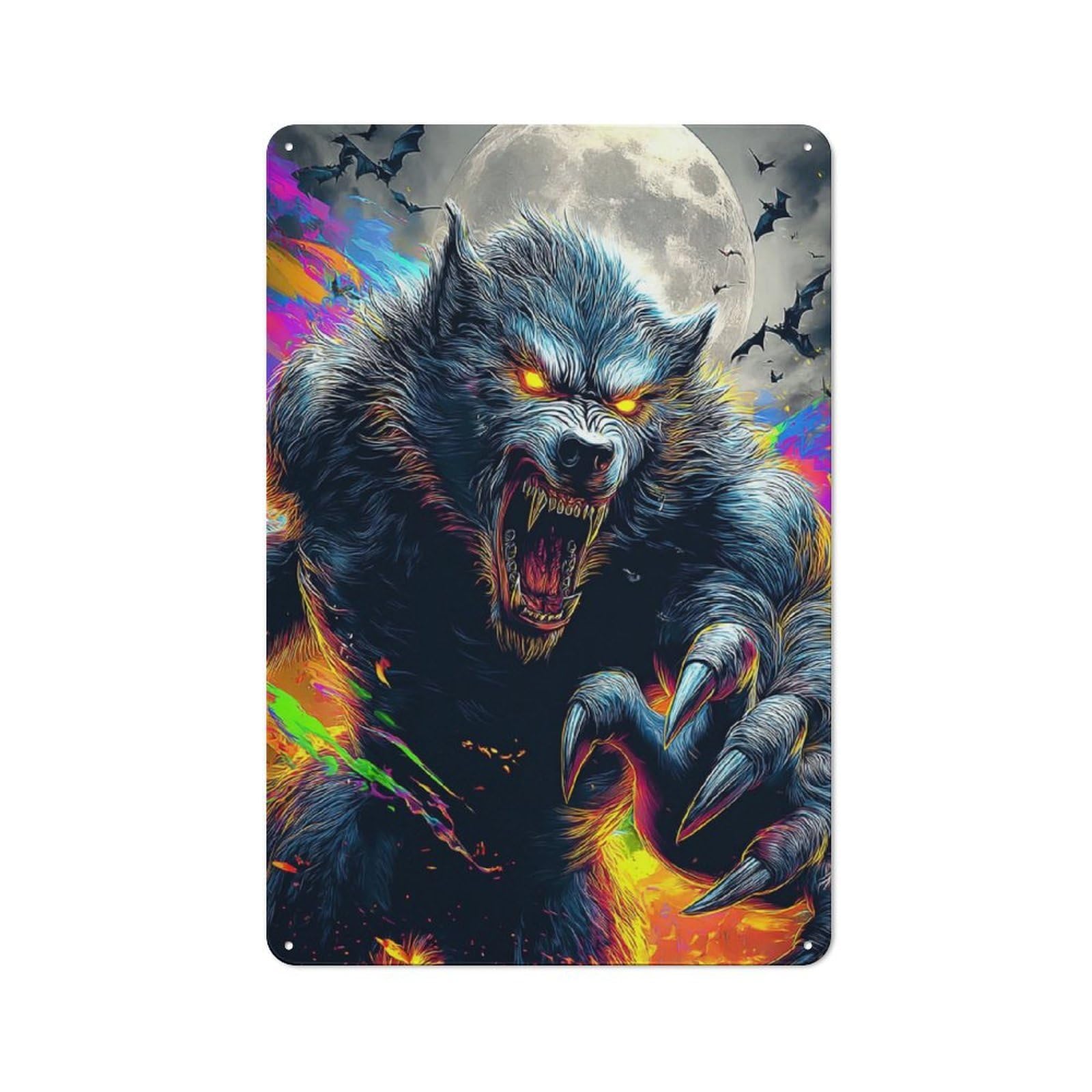 Junmoney Moonlit Werewolf Roar -1 Metal Plaque With Design 30X20cm, Cosy Diner Style Decor For Coffee Bar, Kitchen, Bistro Or Tea Corner