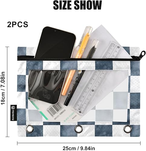 Miniatura 3 de Bolsas para carpetas, bolsa para lápices de tablero de ajedrez de mármol gris para carpeta de 3 anillos, paquete de 2 bolsas transparentes con