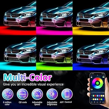 YUGUANG 4Pcs Underglow Light Kit for Car, APP Control Multicolor Car Underglow Light Kit Music Sync RGB Underbody Strips Light Waterproof for Car Trucks SUVs.