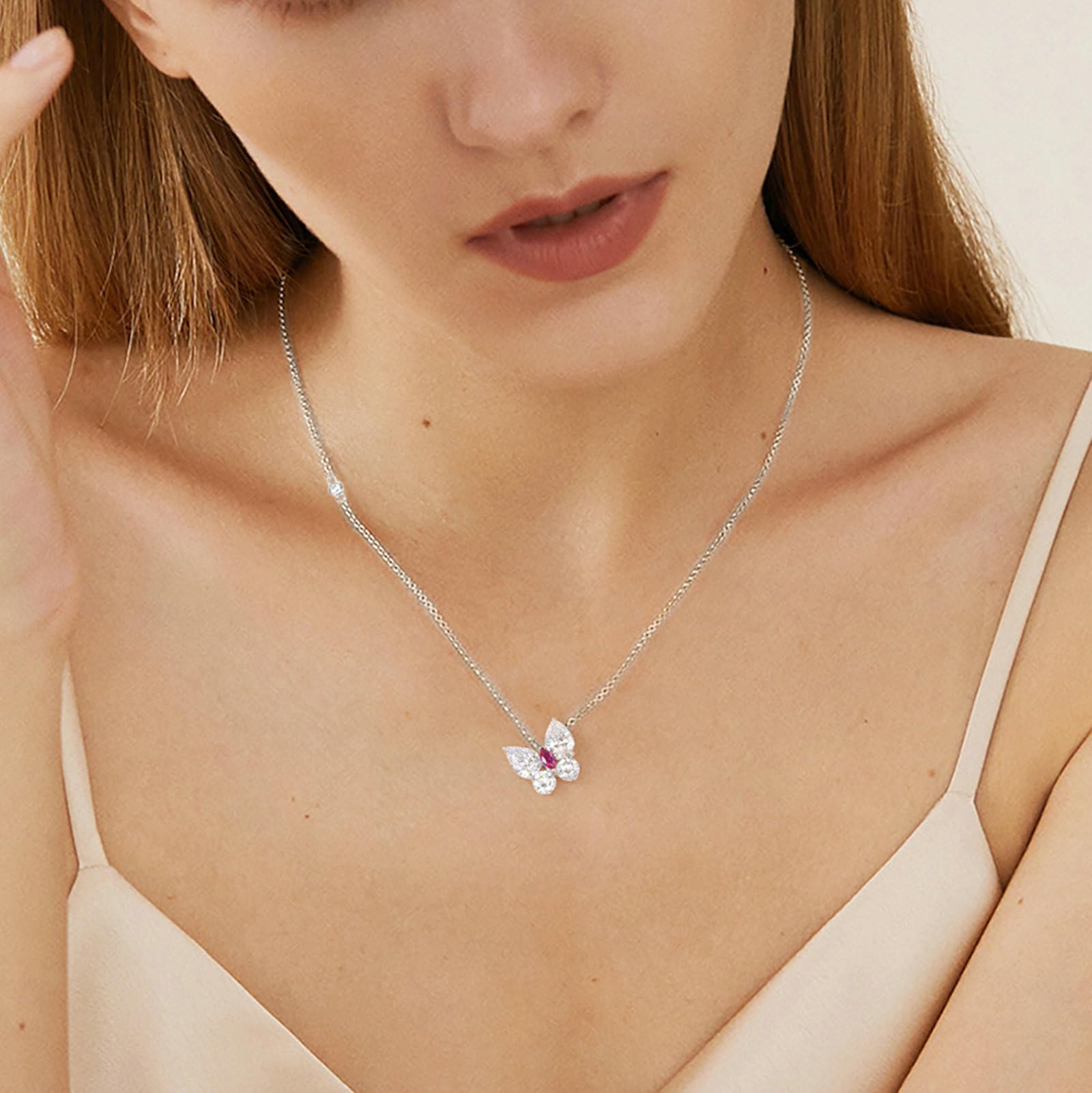 Ciondolo Donna Argento 925, Collana con Ciondolo a Farfalla in Zirconia cubica in 925 Argento per Donna Argento, Lunghezza 40+5cm