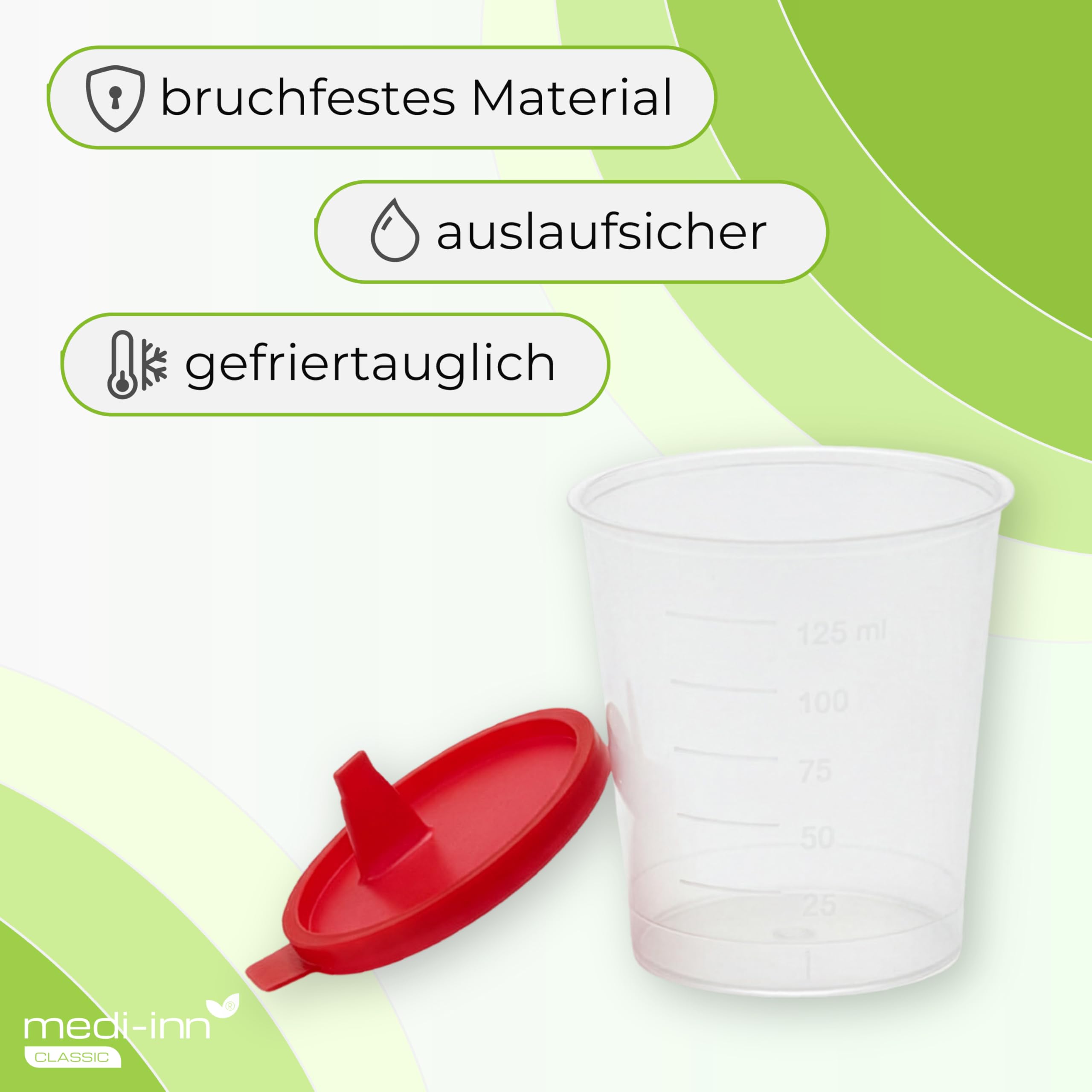 Contenitore Urine 125 ML con Rosso lo Snap-In Copertina Becher Campione Bicchieri di Plastica Medi-Inn - 500 Stück
