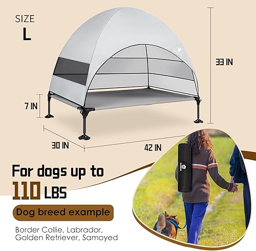 Miniatura 7 de Cama elevada para perros con toldo mejorado, tienda de campaña elevada para perros al aire libre con potentes pies antideslizantes, cuna portátil