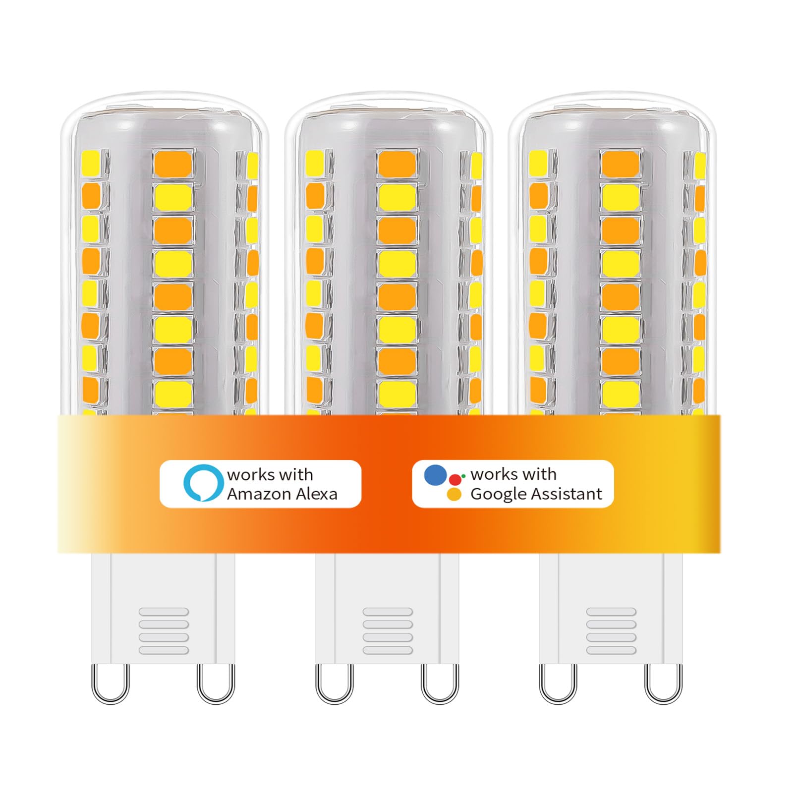 Bombillas LED G9 inteligentes Wi-Fi,Compatible con Alexa /Google Home,AC 230V regulable sin escalonamiento,2700K-6500K,Brillo ajustable 1%-100%,0.4-4W,40LM-400LM,Función de temporizador,Pack de 3