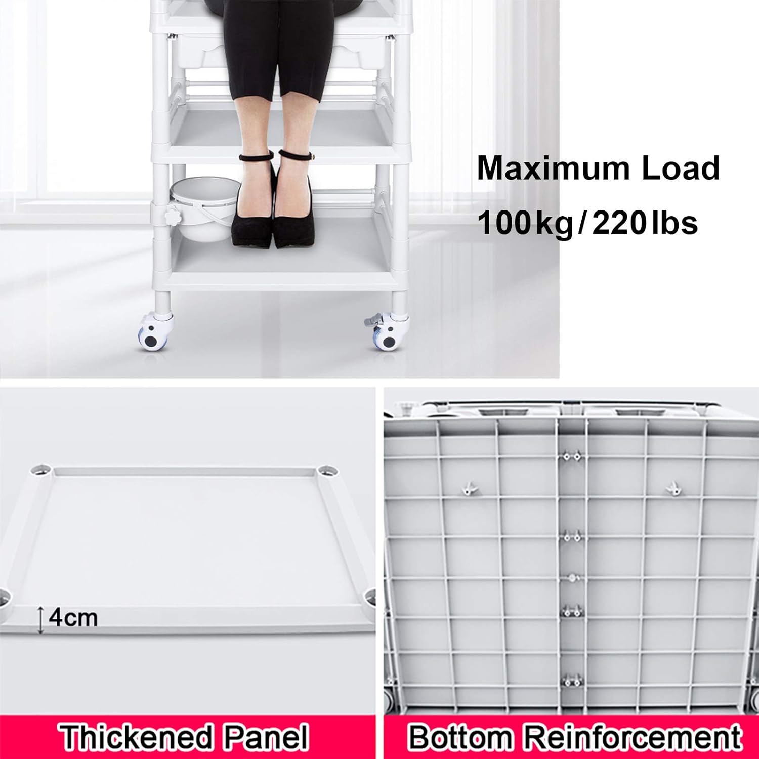 Lab Serving Cart, ABS Rolling Cart, with Drawer for lab Equipment, Detachable Catering Trolley Serving Trolley Cart (Drawer *2 75x52x93)