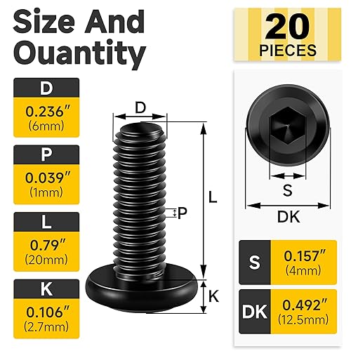 Miniatura 54 de Mywish Tornillos hexagonales de cabeza plana M8 x 1.181 in, 20 unidades, tornillos de acero inoxidable 304 para muebles, rosca completa, óxido negro