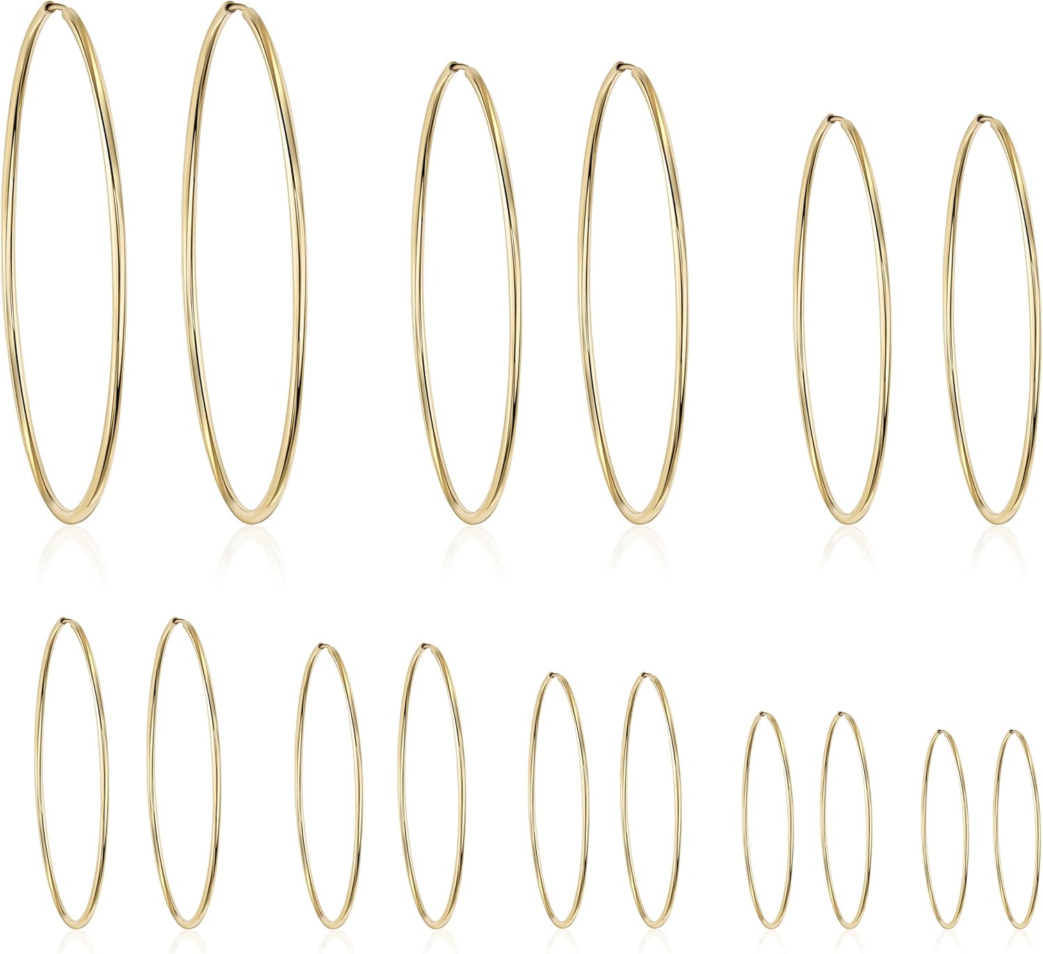 Real Solid 14K Yellow Gold Round Endless Hoop Earrings - 1mm Thick- 10MM-60MM