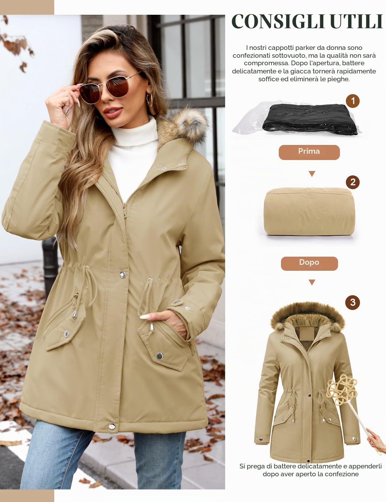 Parka Donna Scaldino Cappotto Invernale con Cappuccio Antivento e Caldo Giacche Lunga Cappotti Elegante Con Pelliccia Outdoor Cappotti