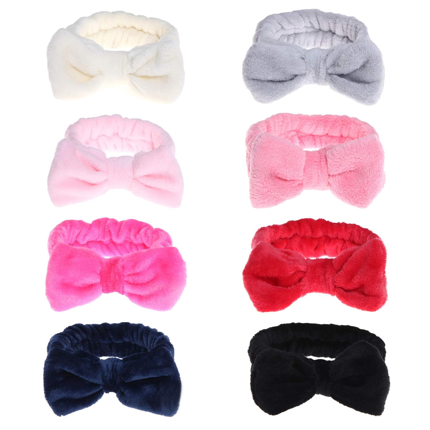 8 PCS Bow Headband Face Wash Makeup Spa Headbands Soft Carol Fleece Hairlace Headband for Women Set 1