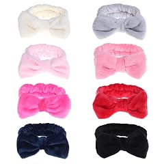 8 PCS Bow Headband Face Wash Makeup Spa Headbands Soft Carol Fleece Hairlace Headband for Women Set 1
