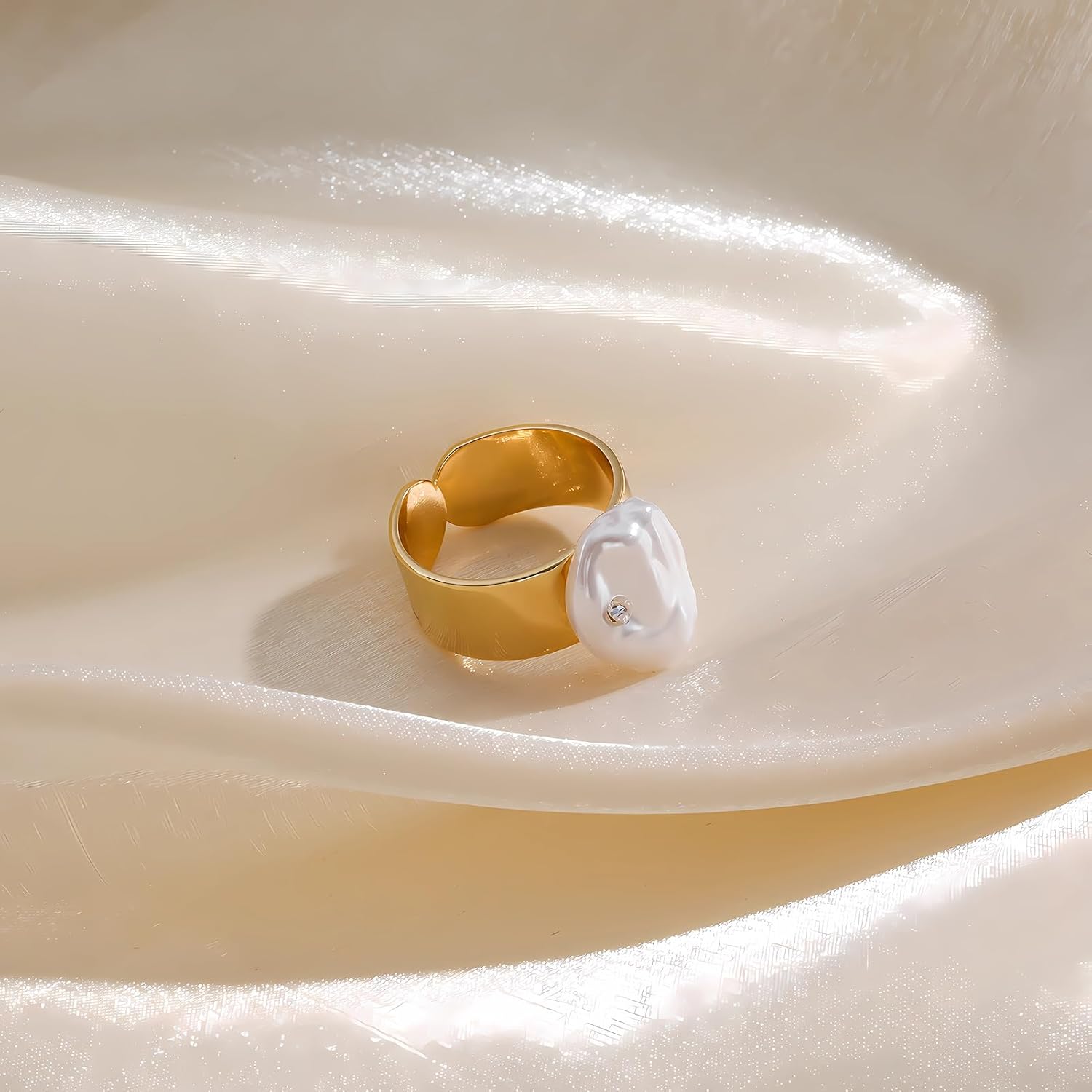 Baroque Pearls Open Ring Christmas Jewelry Gifts for Women, Gold - Image 7