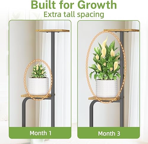 Miniatura 4 de iDavosic.ly Soporte alto para plantas de interior, estante de 4 niveles para múltiples flores con bandejas de madera, estante de exhibición que