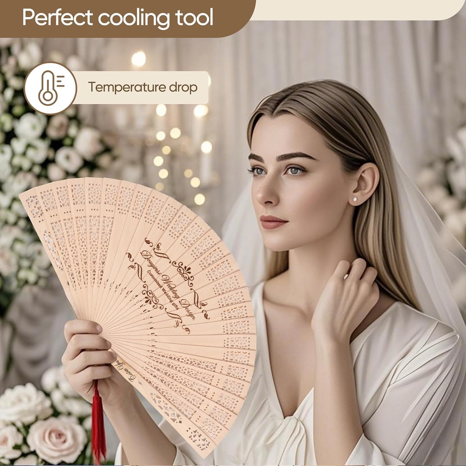 Personalized Wedding Hand Sandalwood Folding Fans Custom Engraved Hand Fan with Organza Bags Wedding Party Favor Wedding Fans for Guests (100)