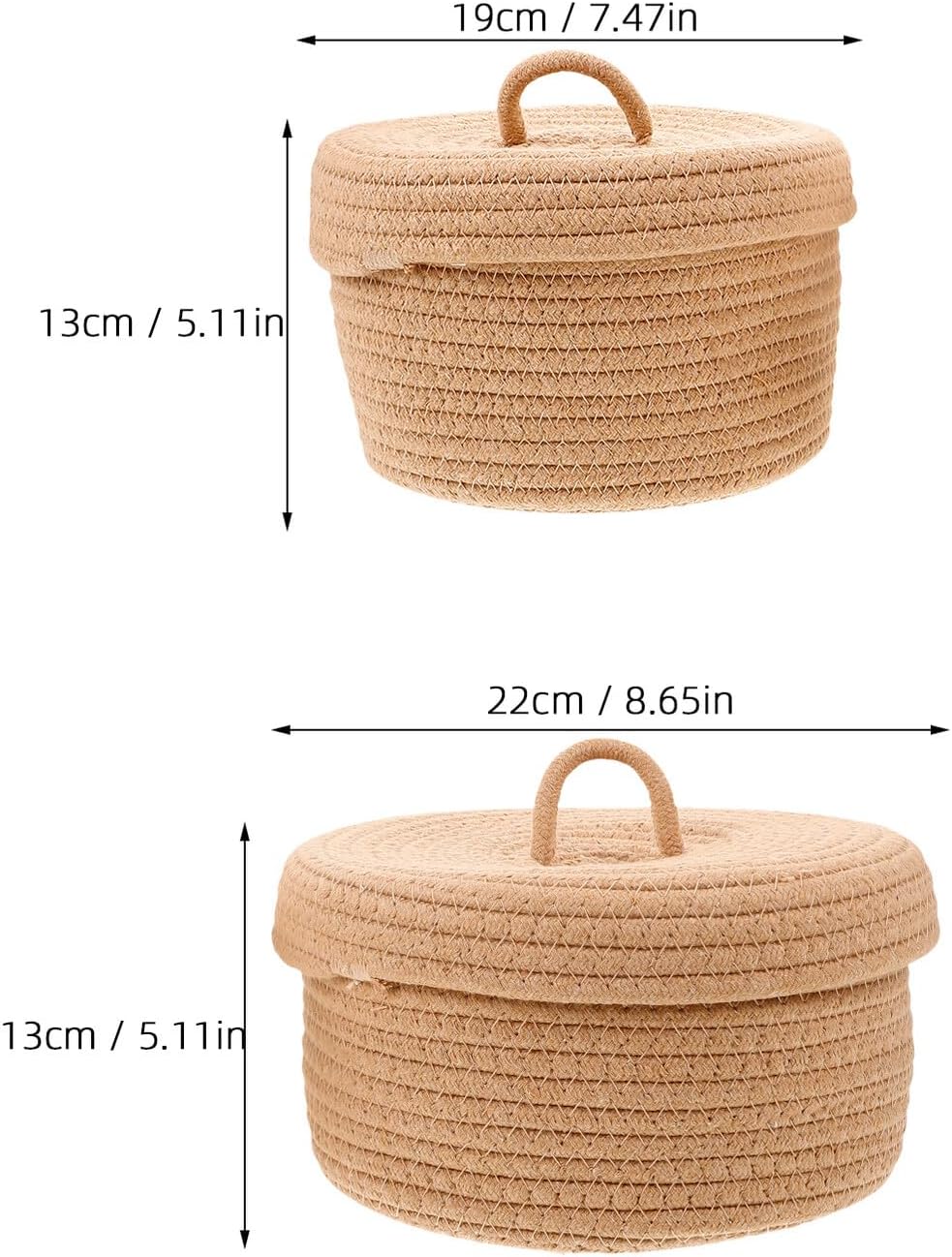 Beaupretty Woven Cotton Rope Storage Basket Set of 2, Multipurpose Sundries Organizer for Desktop and Entryway, Home Storage Bin for Snacks and Eggs