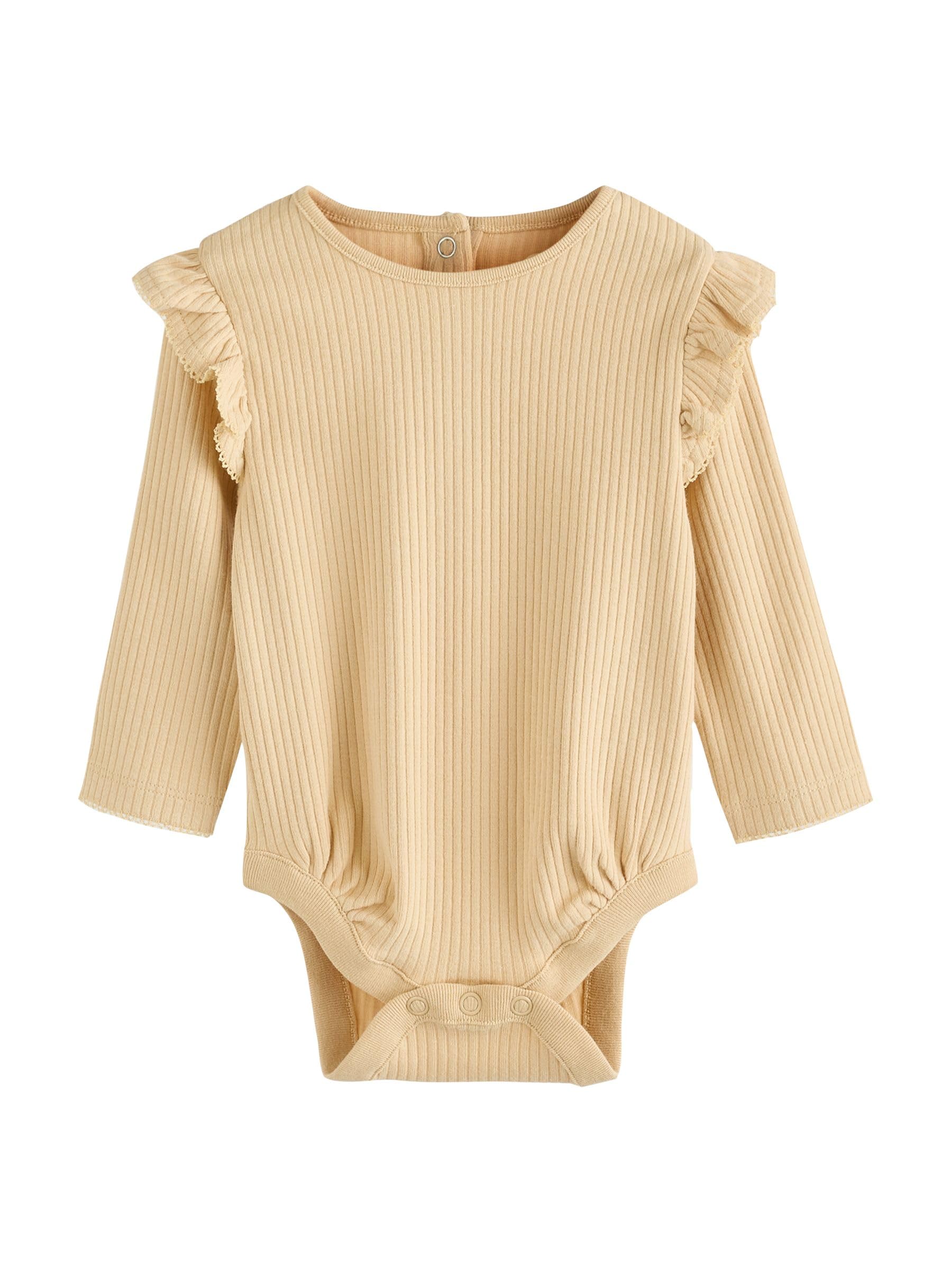 NEXT Baby Mädchen Baby Langarm-Bodysuits mit Rüschen im 4er-Pack