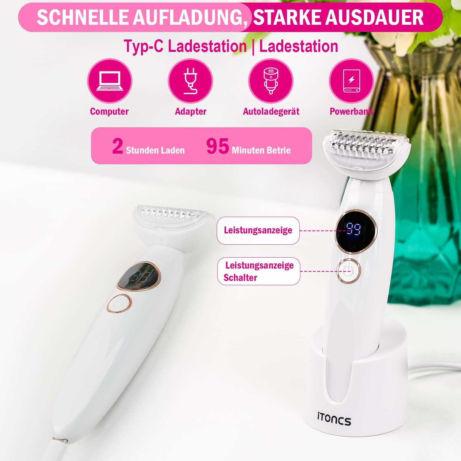 Golarka damska, 5 w 1 elektryczna golarka dla kobiet, wodoodporna maszynka damska IPX7, bezbolesna golarka na mokro i sucho do bikini, pach, nóg, brwi i nosa, ładowanie przez USB
