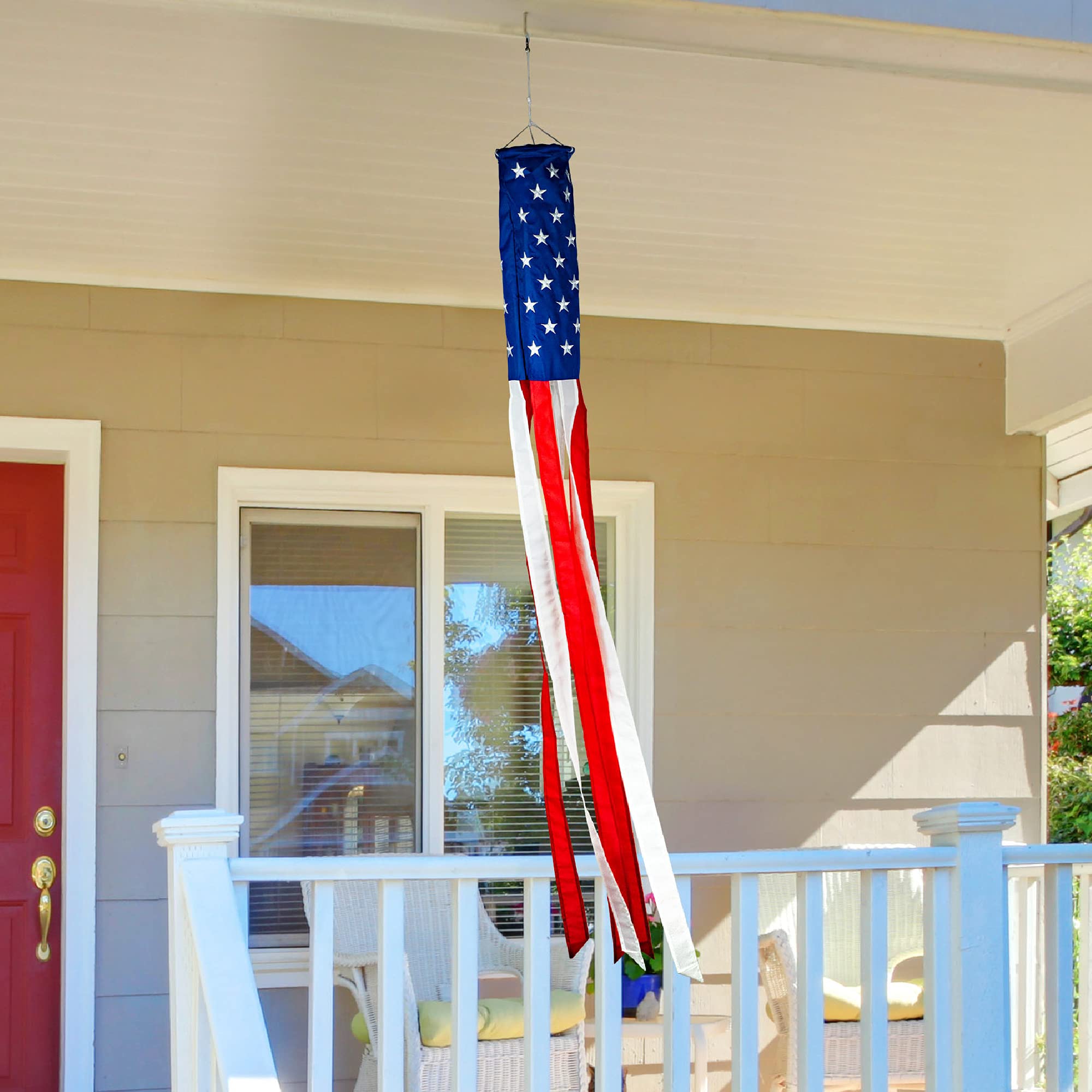 G128 Windsock 60 Inch US Flag Windstock 60 in Embroidered Stars and Stripes Patriotic Hanging Decoration
