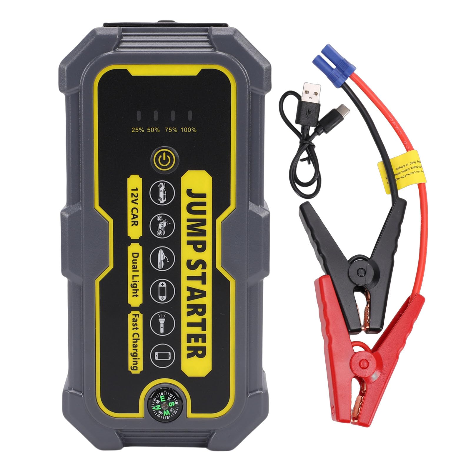 Avviatore di Emergenza per Auto 6000A, Batteria Portatile da 12 V con Ricarica Rapida PD e Display Digitale, per Motori a Gas Fino a 7,0 Litri o 5,5 Litri, (Unità principale+Morsetto