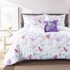Nanko Queen Size Floral Comforter Set, White Purple Blue Flower & Green Leaf Print Down Alternative Microfiber Modern Farmhouse Bedding Sets, All Season Duvet Bed in a Bag for Women Men, 3Pcs 90 x 90