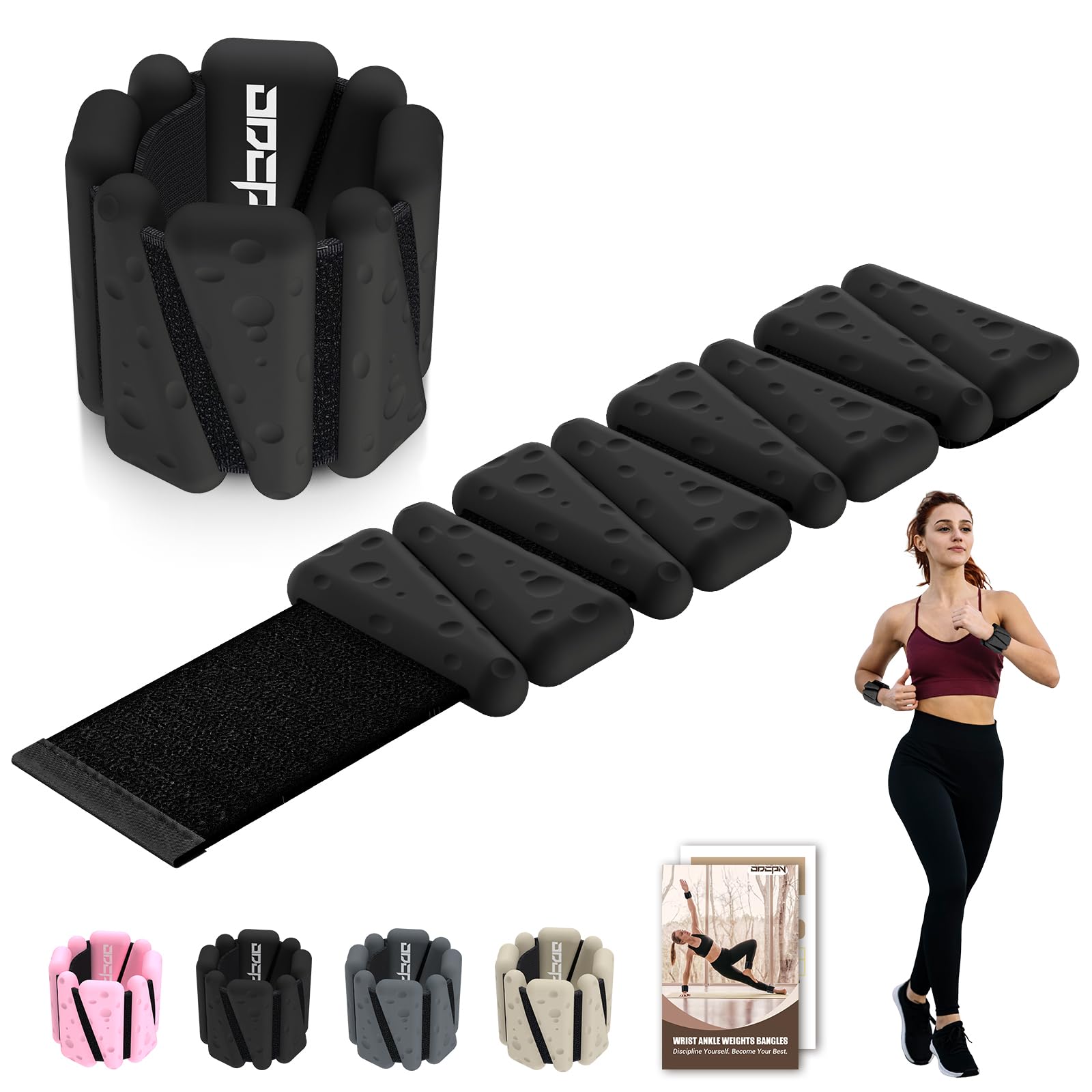 Wrist Ankle Weights for Women 2 Lbs, Adjustable Silicone Weighted Bangles for Arm & Leg Workouts, Wearable Weighted Bracelet for Pilates, Yoga, Barre, Walking and Pool Exercise (Set of 2)