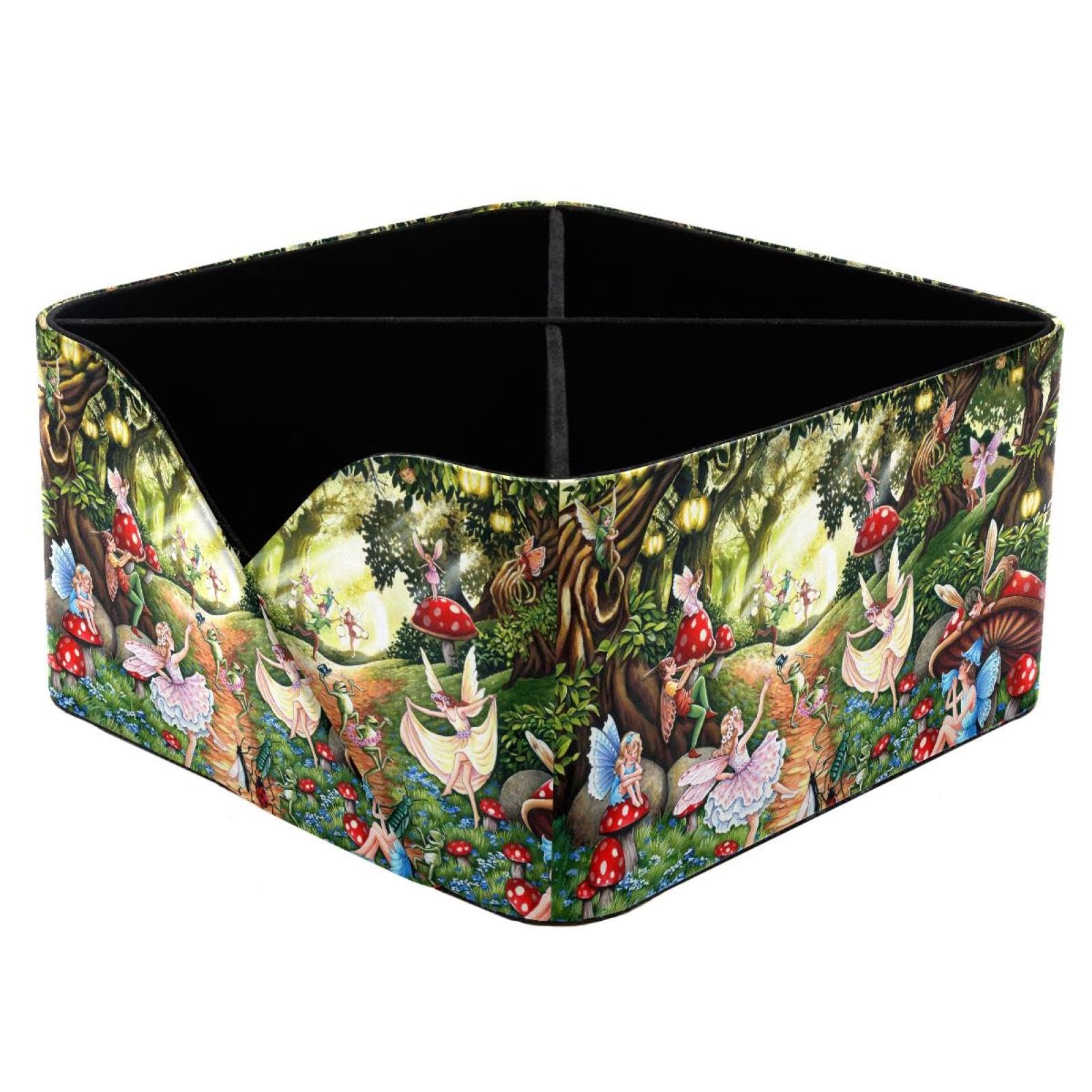 KengjuTesu Fairies and Mushroom Desktop Organizer Pen Holder, Rectangular Pencil Cup for Office, Study and Makeup Stations