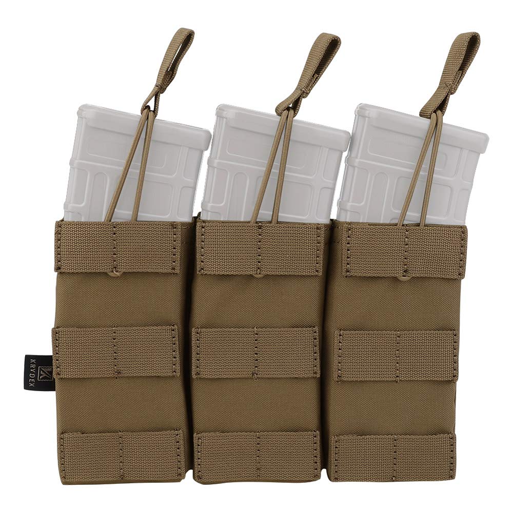 KRYDEX Tactical MOLLE Triple Open-Top 5.56mm Mag Pouch with MOLLE Strap for M4 M16 .223 Magazines(CB)