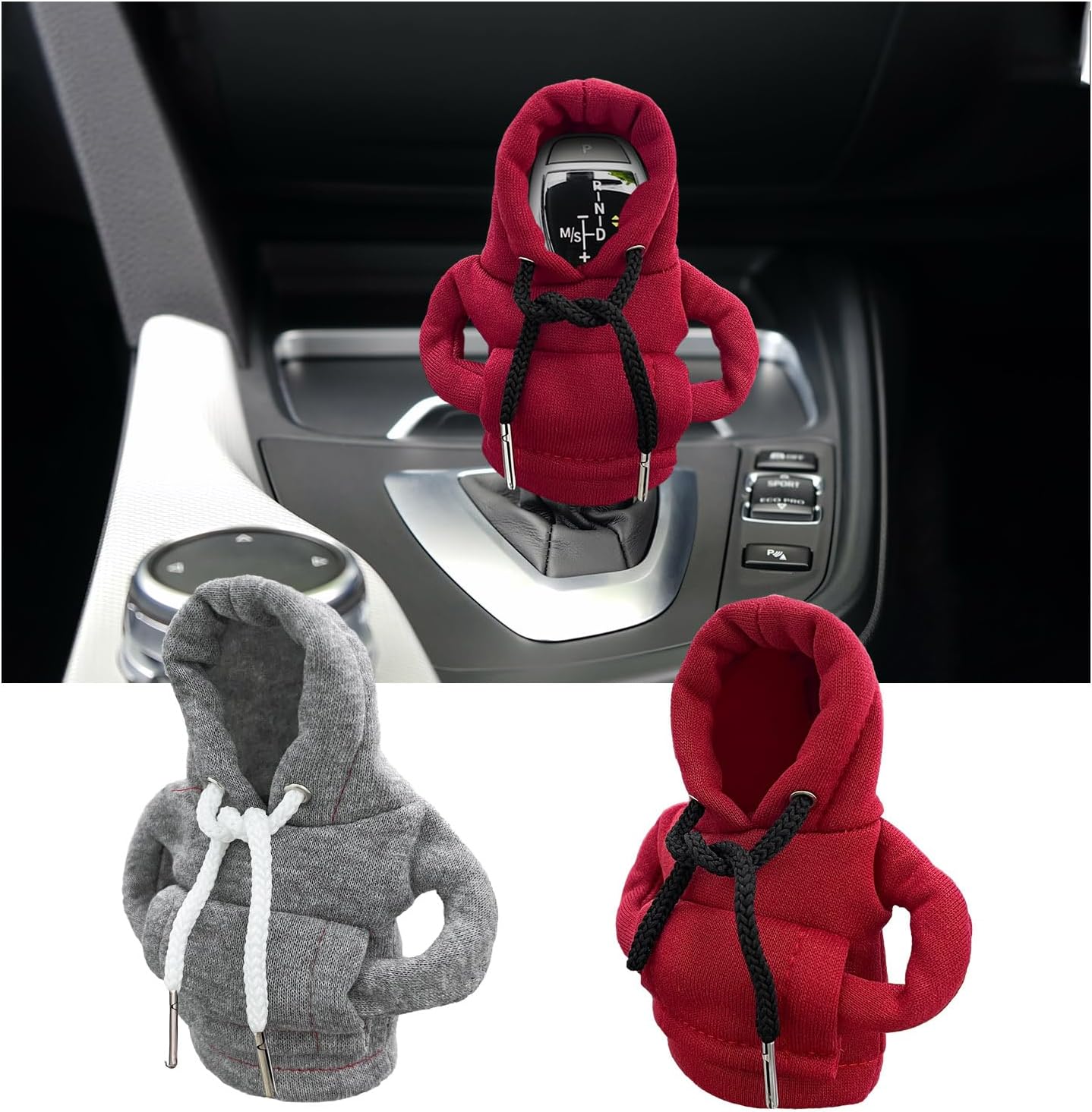 Augeny 2 PCS Car Shift Knob Hoodie, Funny Shirt Sweater Design Gear Shift Knob, Mini