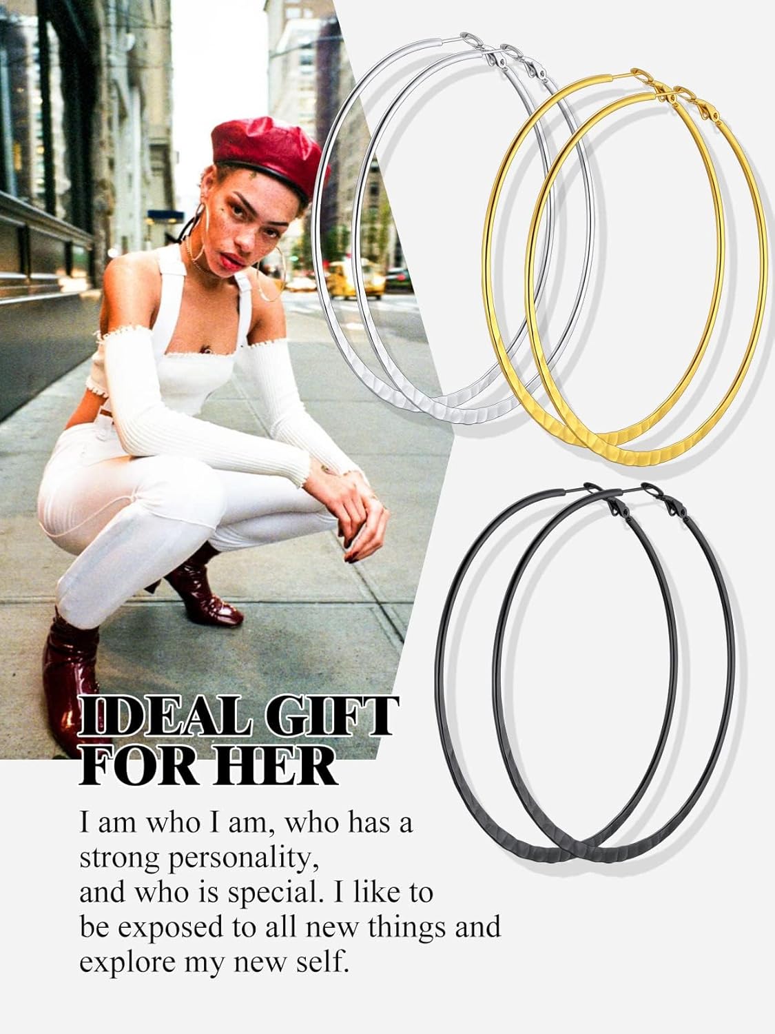 Stainless Steel/18K Gold/Black Plated Hoop Earrings for Women 30/40/60/80mm Hoops Hypoallergenic Fashion Jewelry(Gift Wrapped) - Image 9