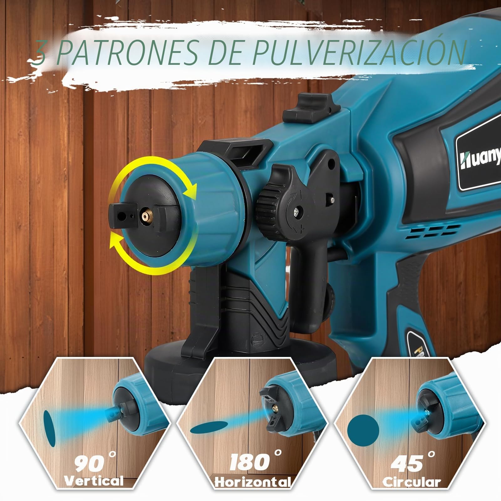 Huanyu Pulverizador de Pintura sin Cable,5 boquillas,3 Modos(CN6000, Azul) | 2 * Baterías de 21V 4.0Ah, 900ml, Pulverizador de Pintura eléctrico, Pintura para muebles y casa