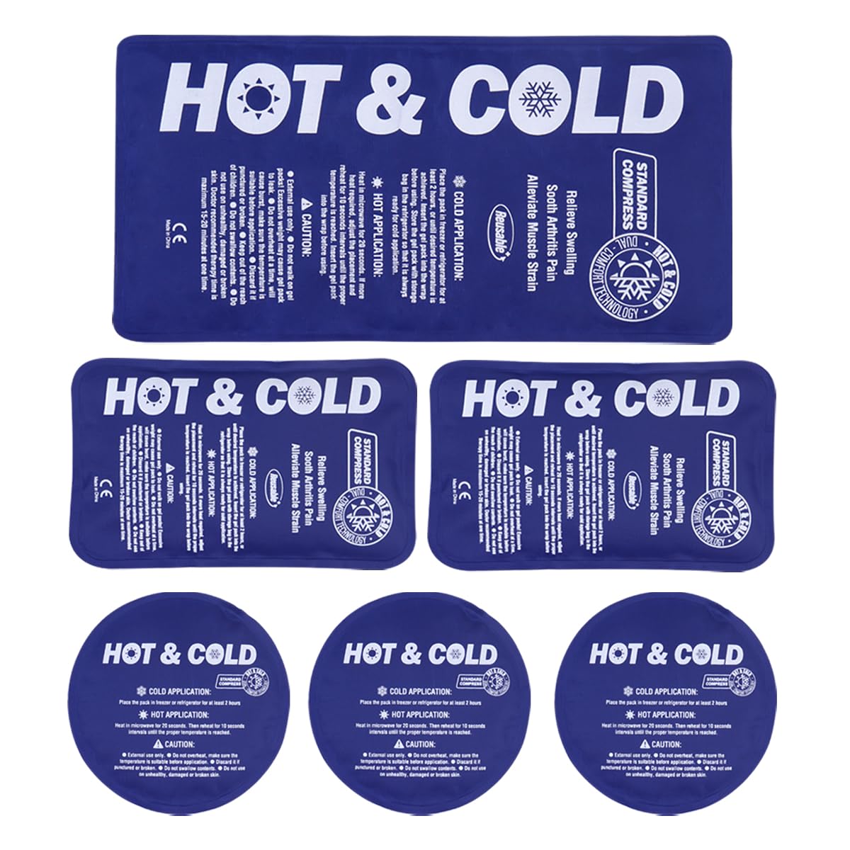 Hilph Ice Packs for Injuries Reusable, 6 Pack Soft Hot and Cold Gel Ice Pack Set for Pain Relief, Swelling, Bruises, Inflammation and Post Surgery