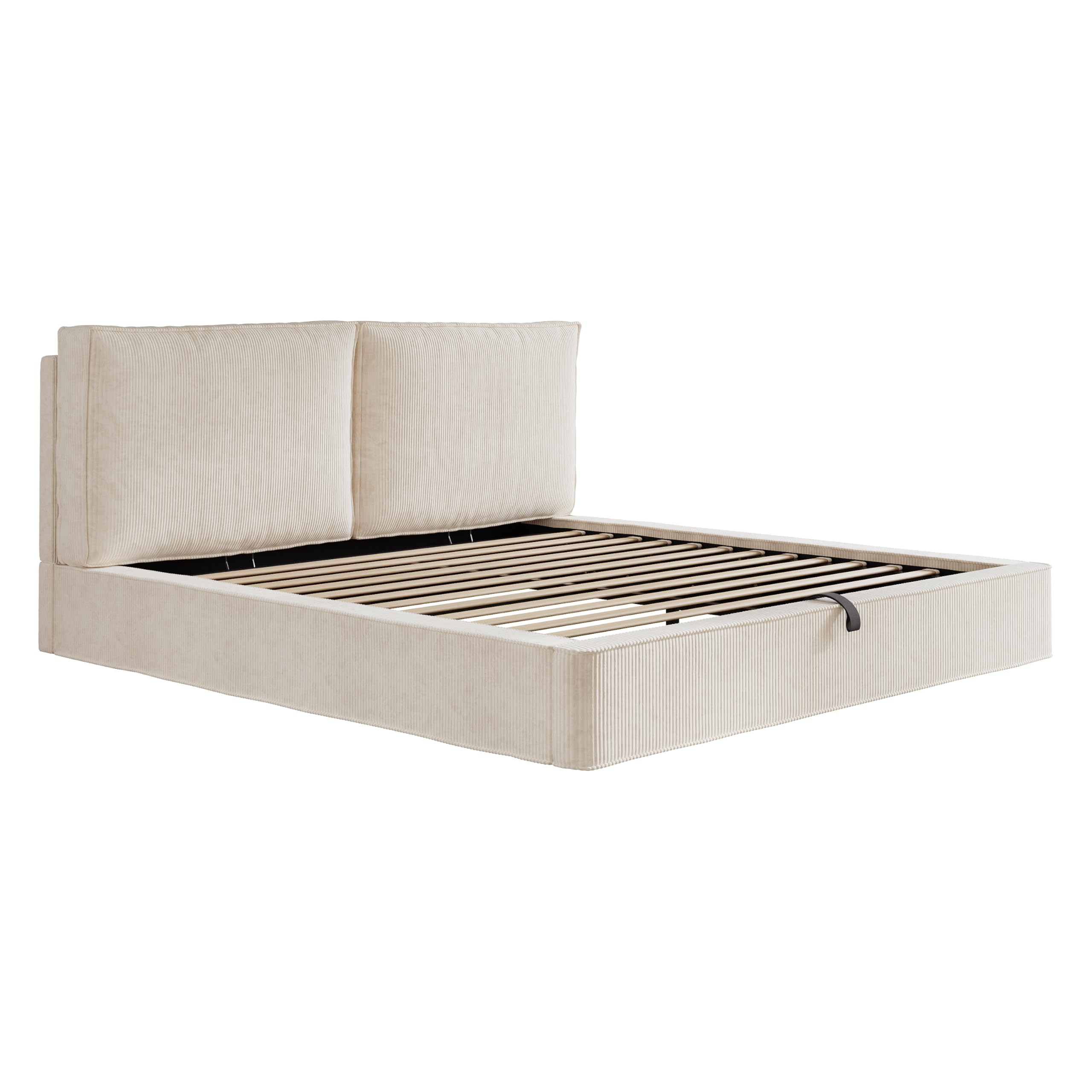 Merax Polsterbett Doppelbett 180x200 cm mit hydraulischem Stauraum & Lattenrost, Samt, 13 cm Dickes gepolstertes Kopfteil (105 cm hoch), eingebaute Struktur, Cord, Beige (Ohne Matratze)