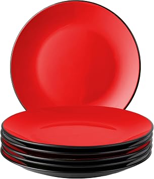 MIAMIO Plate Set Ceramic/Dinner Plates Set of 6 - Le Papillon (Red)