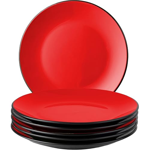 MIAMIO – Plate Set Ceramic/Dinner Plates Set of 6 - Le Papillon (Red) | Ceramic Plate Set (10 in), Plates for Main Dishes, Big Plates, Stoneware Tableware Set - Dishwasher Safe