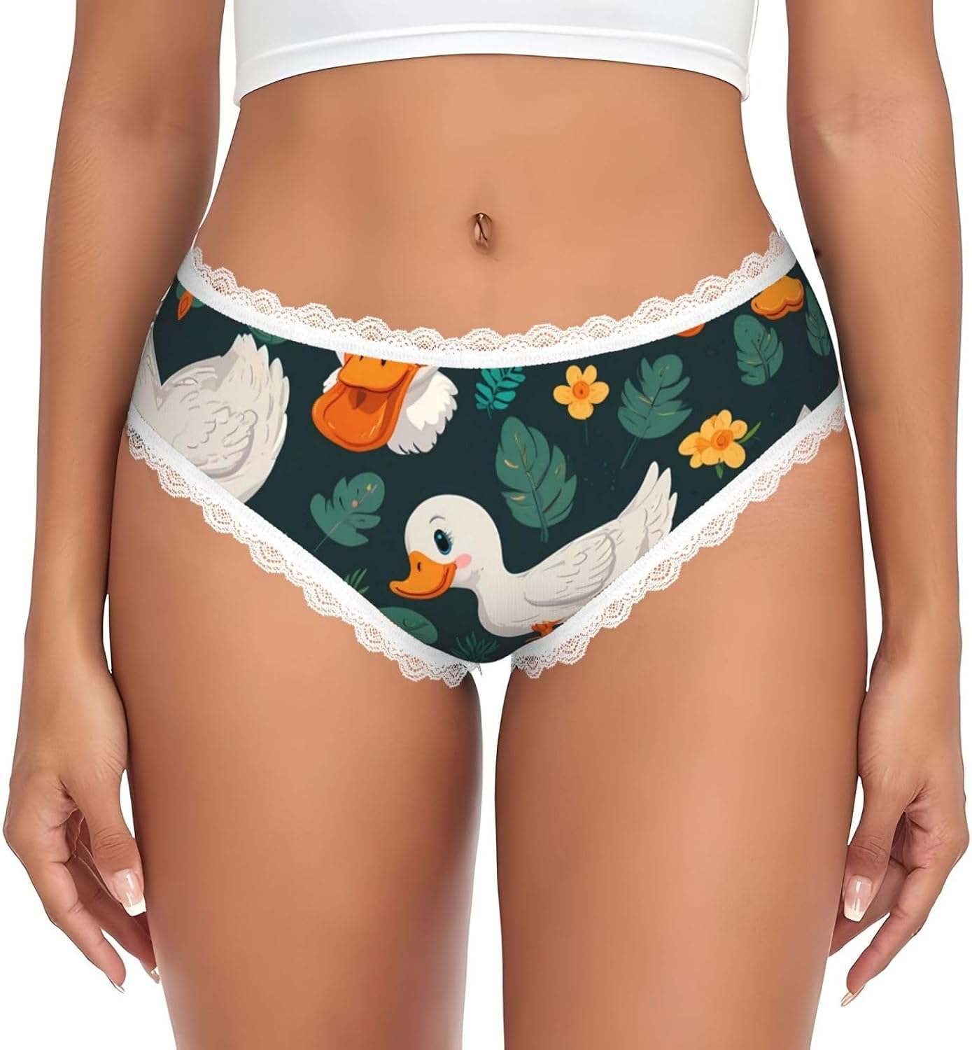 Cute cartoon Women's Lace Briefs, Transfer Printing Low Rise, Polyester Spandex Seamless Soft Panties