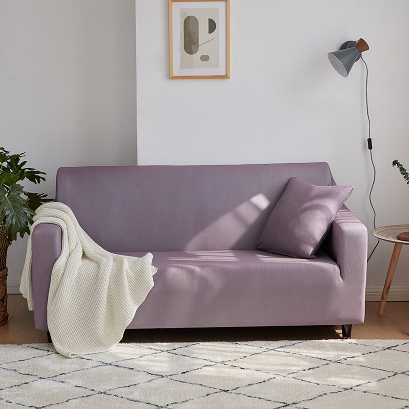 Housse canapé polyester extensible violet protection meuble 1 place