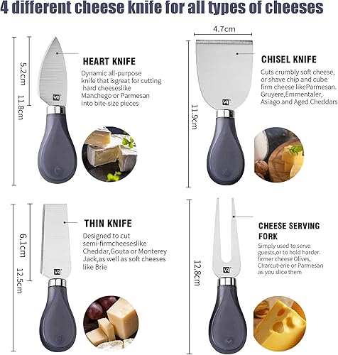 Miniatura 5 de Juego de 4 cuchillos y tabla de queso portátil 3 en 1, juego de cuchillos de queso para tablas de charcutería, accesorios para inauguración de la