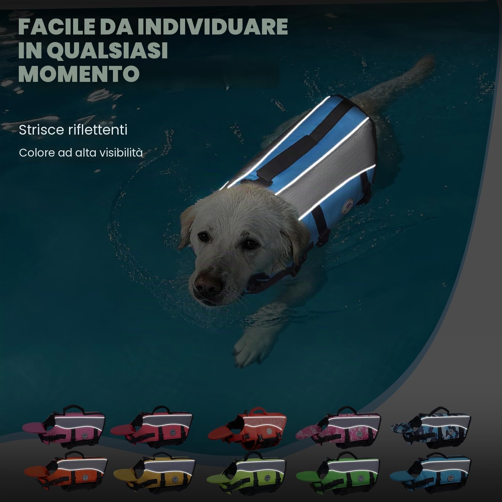 vivaglory Giubbotto salvagente per cani, doppia chiusura con velcro e fibbia regolabile | Giubbotto di salvataggio con poggiatesta anteriore per nuotare, ripstop e galleggiamento per cani