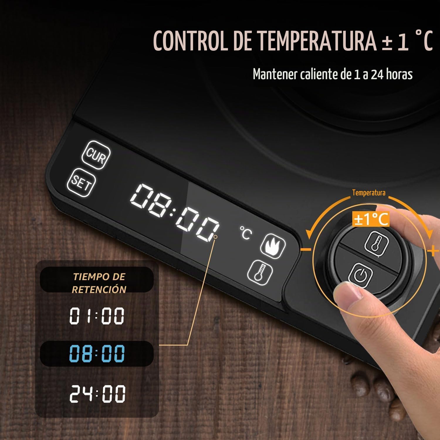 Hervidor Agua Eléctrico, TEEUCNY Hervidor de Cuello de Cisne de Acero Inoxidable, Hervidor con Ajuste Temperatura para Café y Té Hechos a Mano, Pantalla LED, Función Mantener Caliente, 1200W, 1L