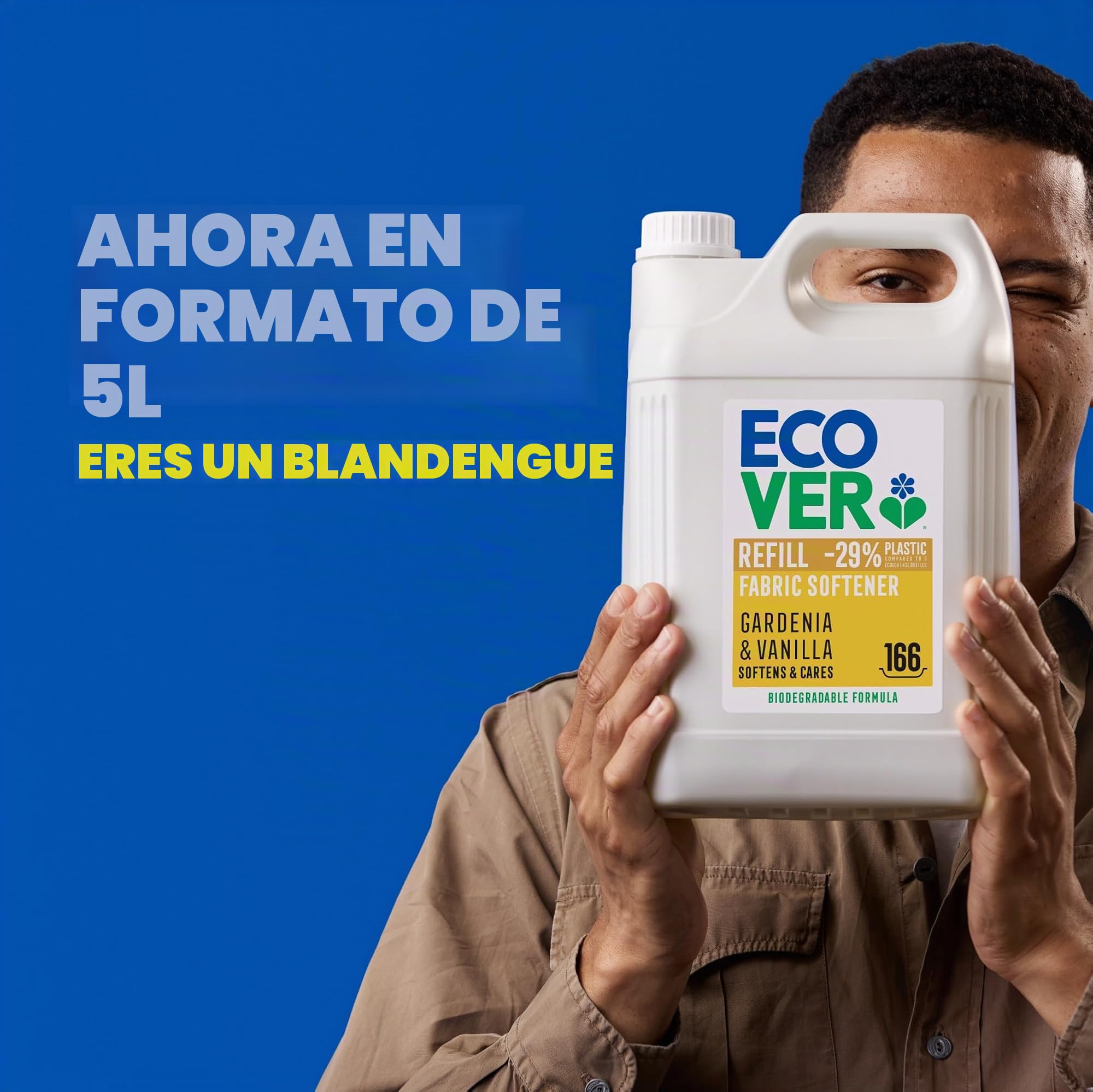 Ecover Recambio suavizante de telas, acondicionador de tela, aroma fresco de gardenia y vainilla, suaviza y cuida tu ropa, 5 litros