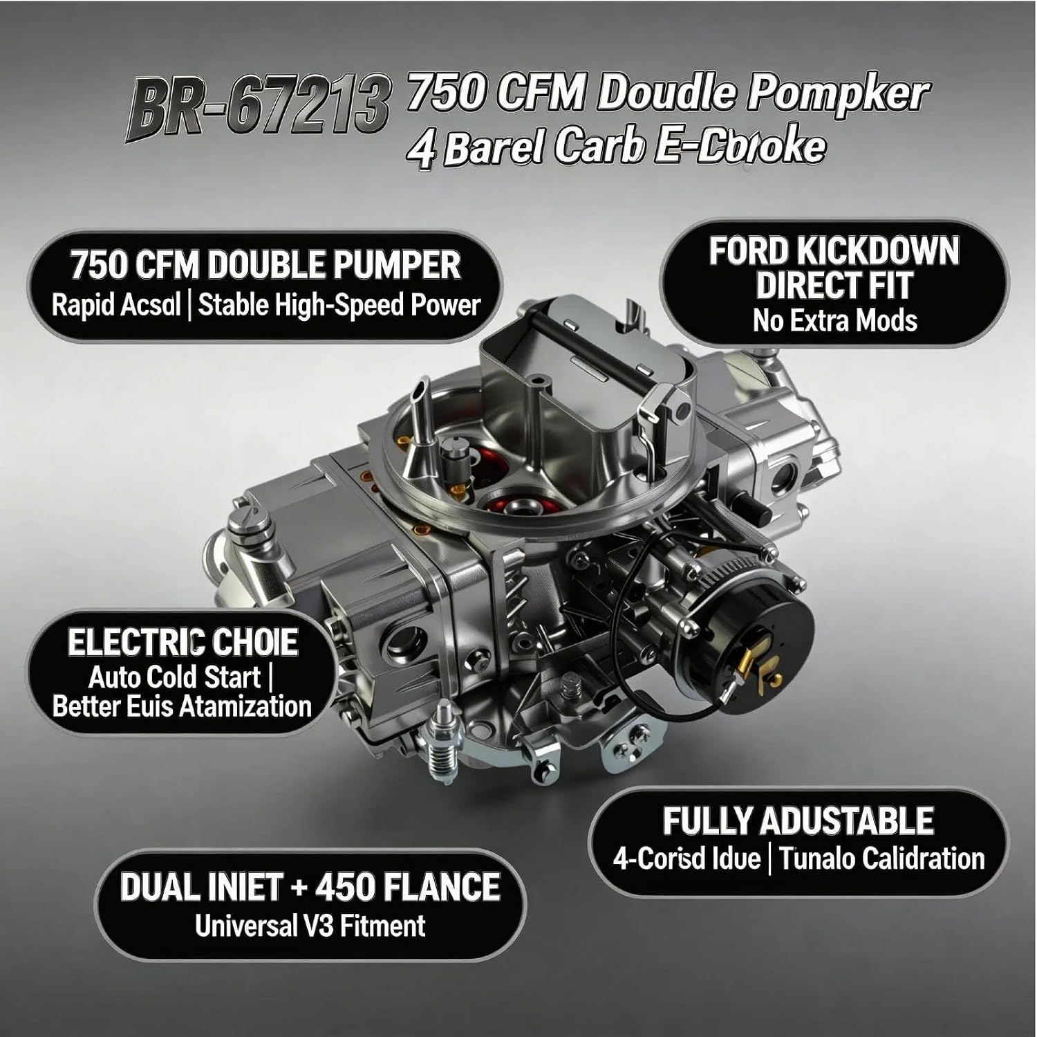 4150 Double Pumper Carburetor, Square Bore, Replacement For Holley Quick Fuel Brawler Street Series 750 CFM 4-Barrel Electric Choke BR-67213 Carburetor BR-67213