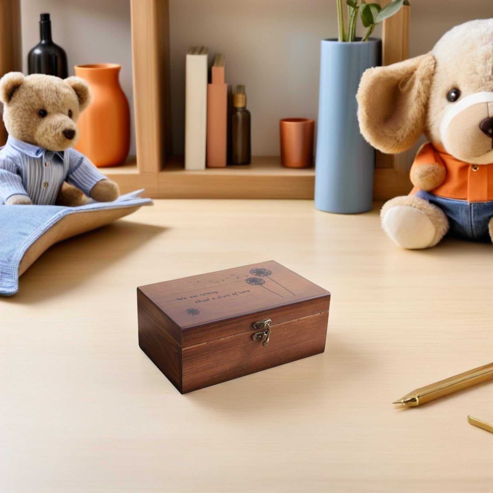 1pieza Caja De Almacenamiento Multifuncional De Madera Para Costura Organizador Retro De Accesorios Para Hogar Para Hilo y Aguja Diseño Grabado y Cerradura Metálica