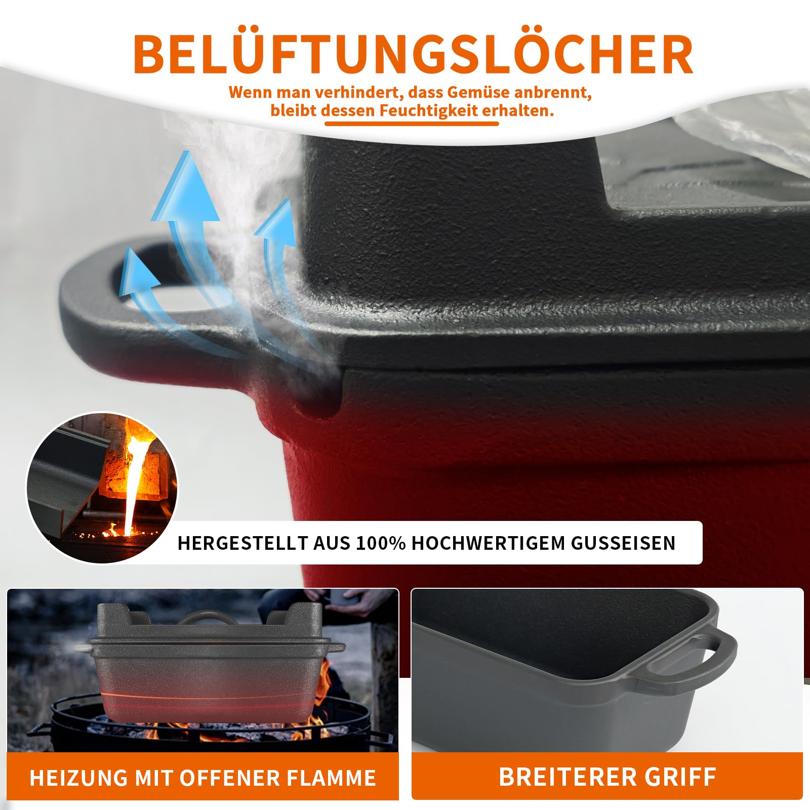 Illidan Gusseisen Brotbackform mit Deckel, 2-in-1 Broodbakvormen Voor Brood,Rechteckig Sauerteig Brotbacktopf - Gusseiserner Topf für Küche Ofen Camping Formen für Brotlaibe