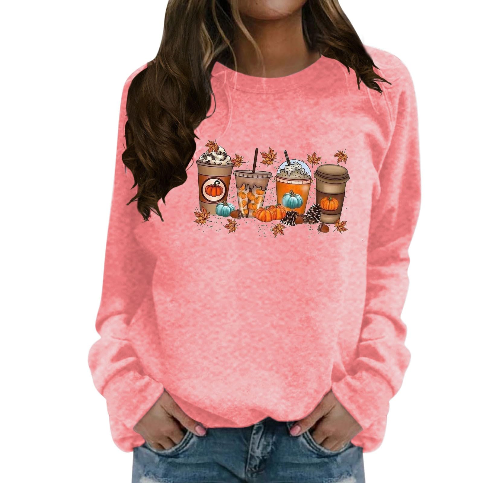 Comfy Oversized Sweatshirt Women's Sweater Women's Round Neck Casual Printed Long Sleeved Sweater Top Ladies Plus Size Sweatshirt Lightweight Sweatshirt Women Holiday Travel Essentials