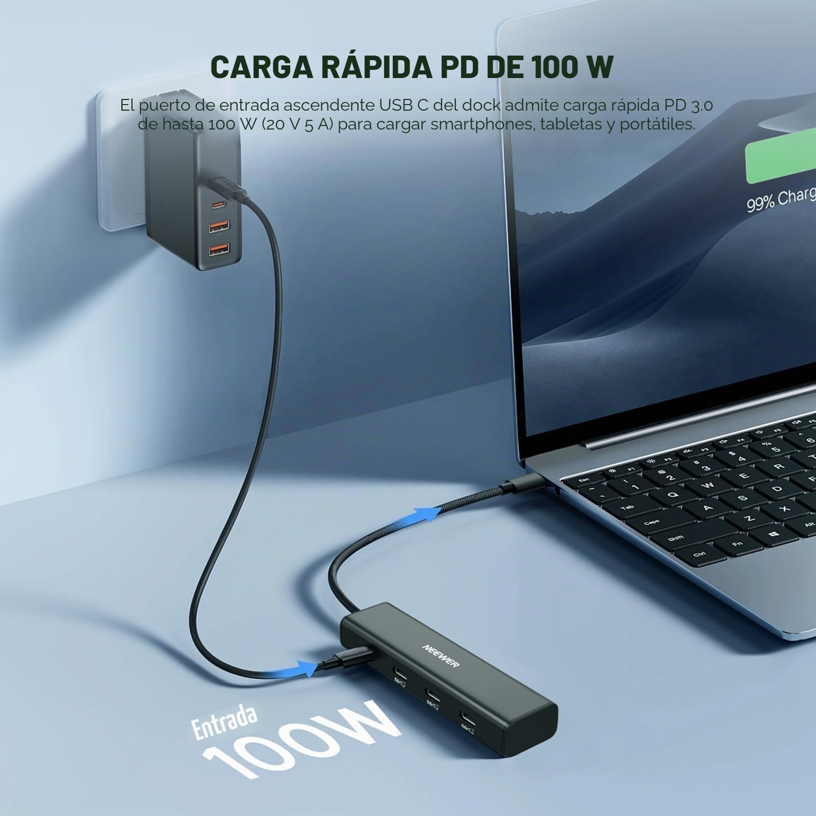 NEEWER Base concentradora USB C con Adaptador de Zapata fría, Adaptador multipuerto 4 en 1 con 3 Puertos USB C 3.1 Gen2 y 1 PD de 100 W, Compatible con iPhone 16 15, iPad, Mac, Android, PC, portátil,