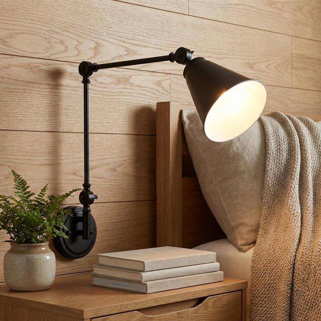 BARCELONA LED Applique da Parete Nero con Braccio Regolabile, Alluminio di Alta Qualità, Stile Classico e Moderno, Illuminazione Lusso Retrò e Industriale per Camera, Soggiorno o Ufficio
