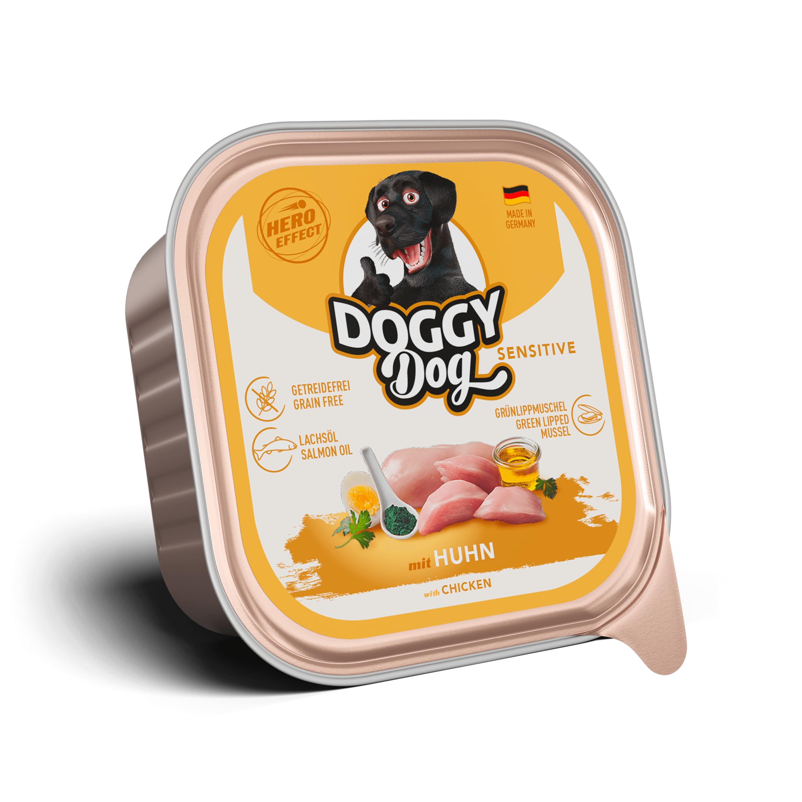 DOGGY Dog Huhn Sensitive Pate 10 x 150 g Wet Dog Food Grain Free with Salmon Oil and Green Lipped Mussel - Particularly Well Tolerated Complete Food Made in Germany