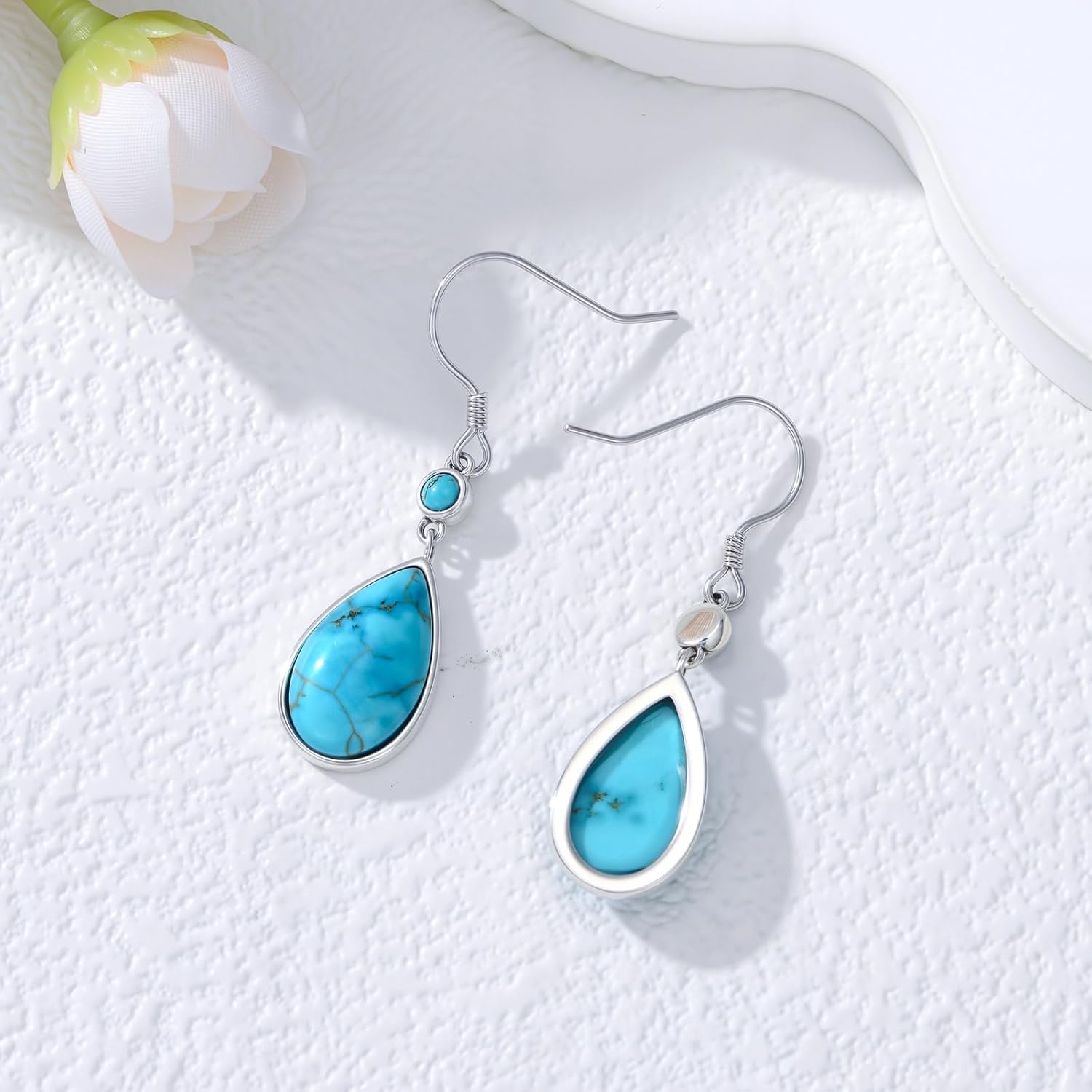 Pear Shaped Natural Turquoise Earrings 925 Sterling Silver Turquoise Drop Dangle Earrings Jewelry Gifts for Women - Image 2
