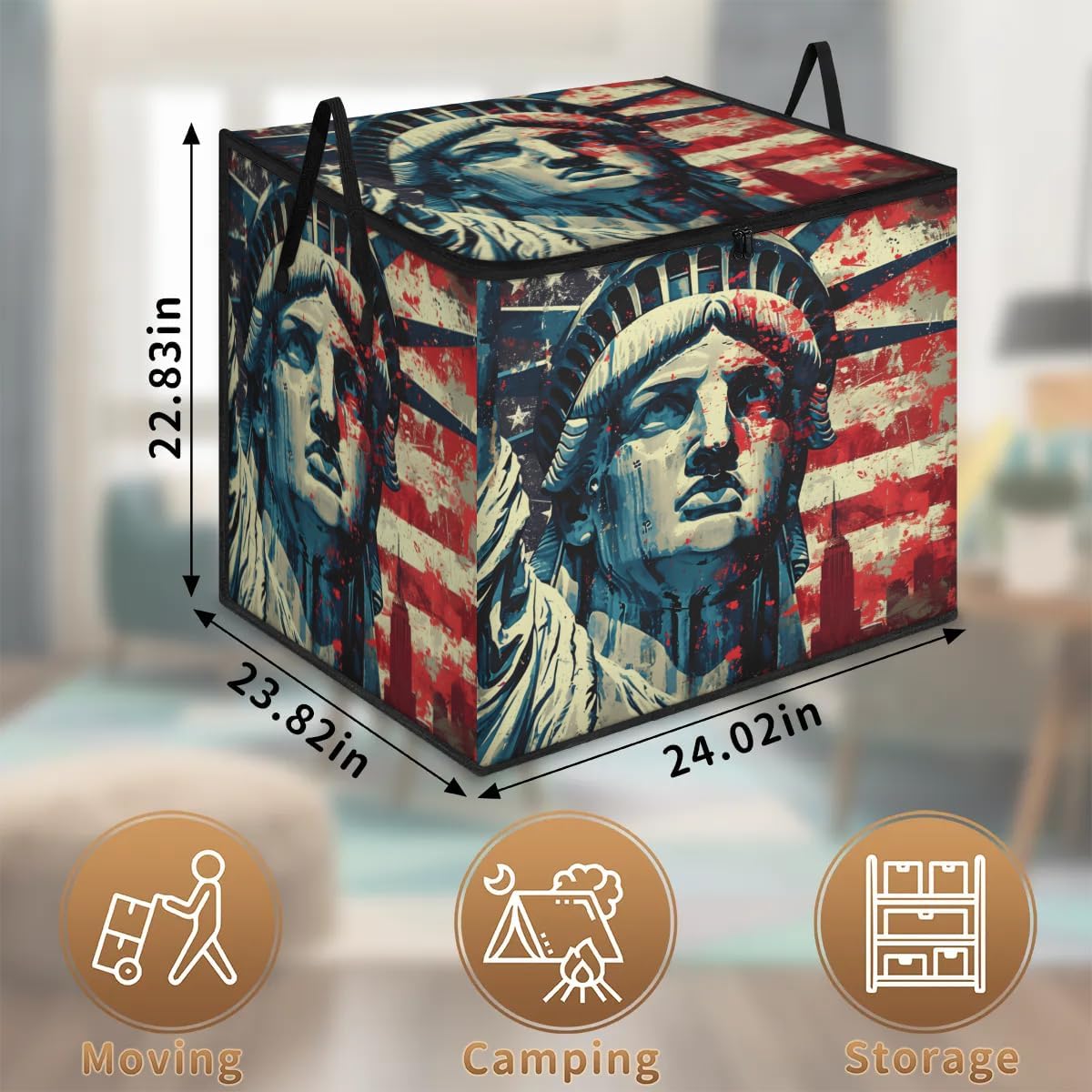 Honeybaby 214L Extra Large Comforter Storage Bag Statue of Liberty Storage Totes with Lids Waterproof Closet Organizer Folding Blanket Storage Bags for Clothes Bedding Pillows